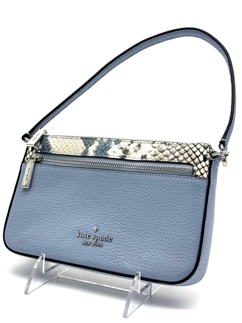 Kate Spade Leila Convertible Leather Mini Pachette Bag Snakeskin Blue
